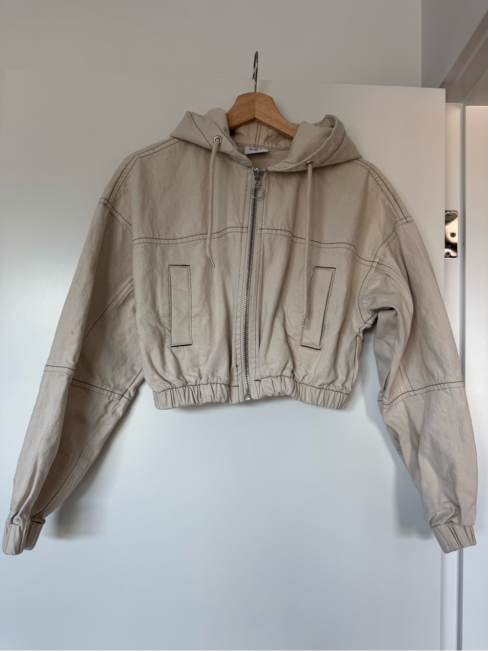 BDG Cropped Hooded Jacket in Light Beige